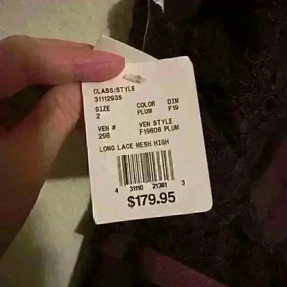 NWT David's Bridal F19608 Plum Long Lace Mesh High Neck Sz 2 - Picture 7 of 12